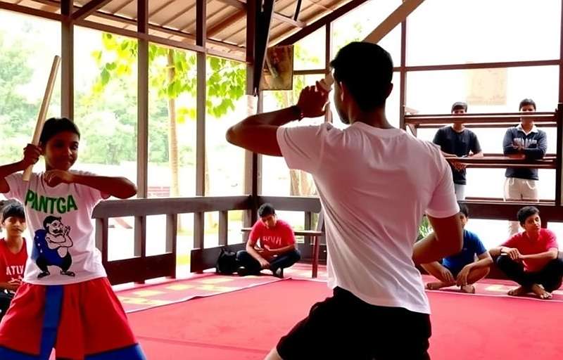 Anise Spectacle Warrior sponsored Kalaripayattu workshop in Thiruvananthapuram with young students practicing